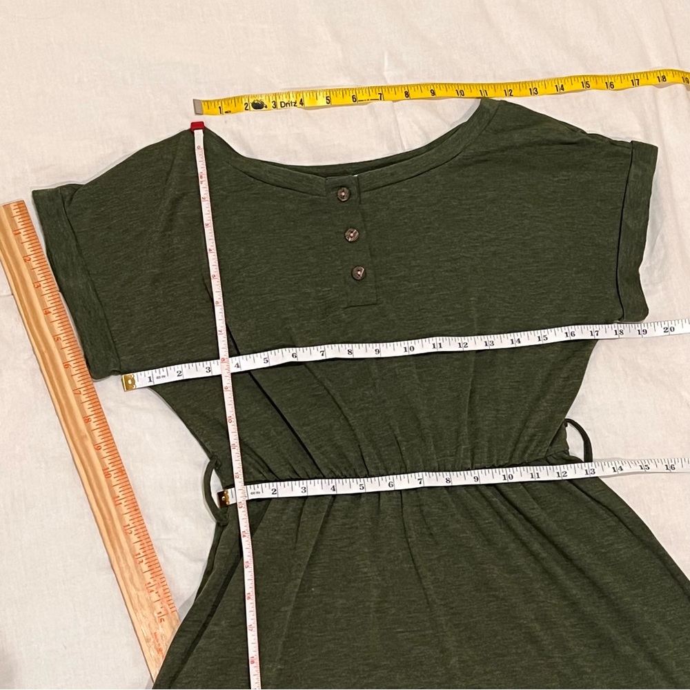 Anna Kaci Olive Green Wide Round Neck Button Front Dress - Picture 5 of 8